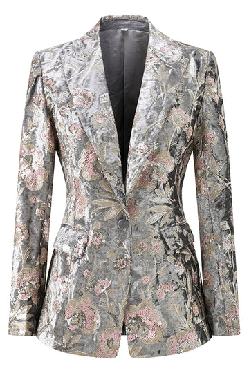 2-delad glittrande grå topp kavajslag kvinnor kostymer